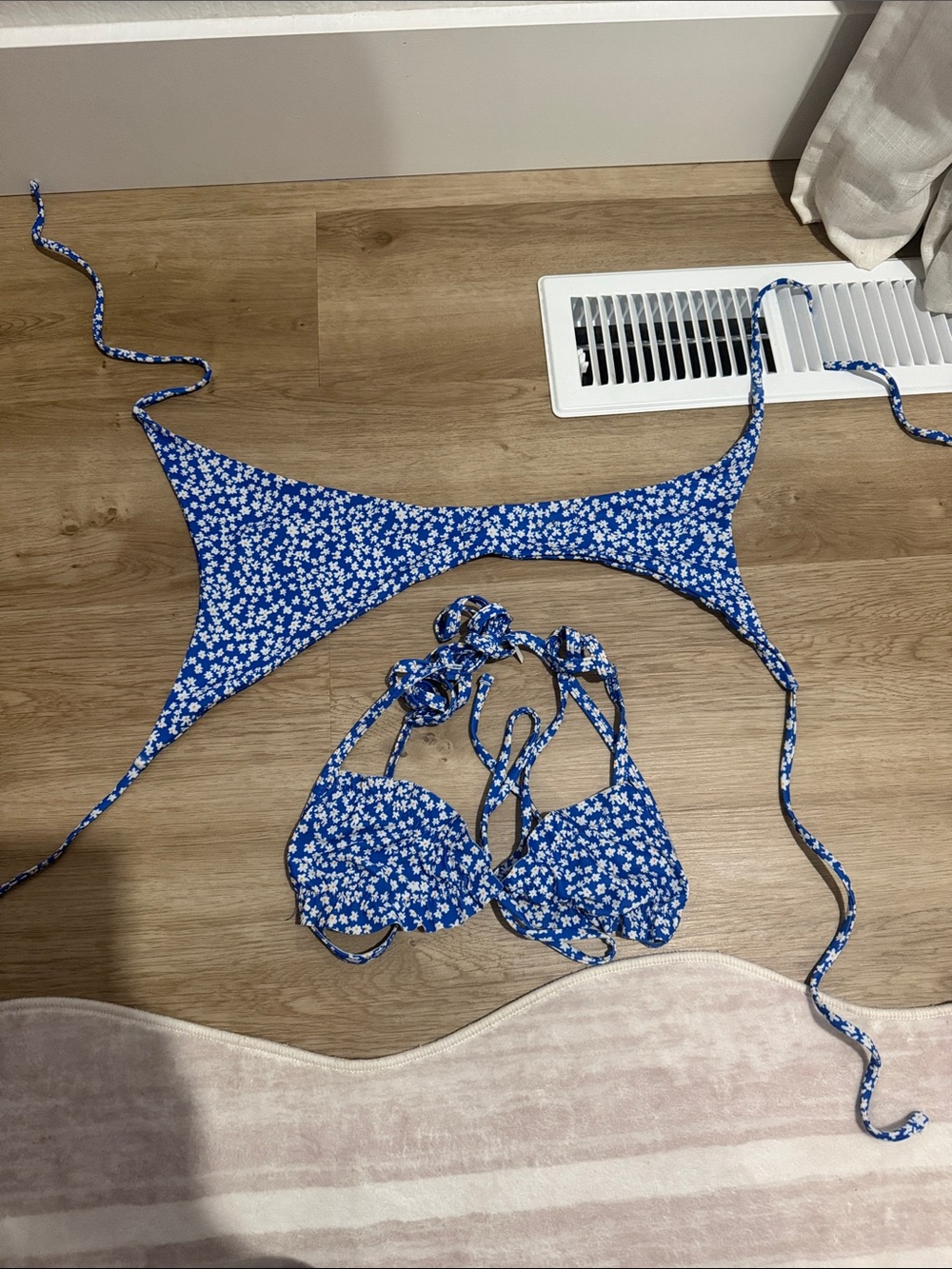 Blue Floral String Bikini Set